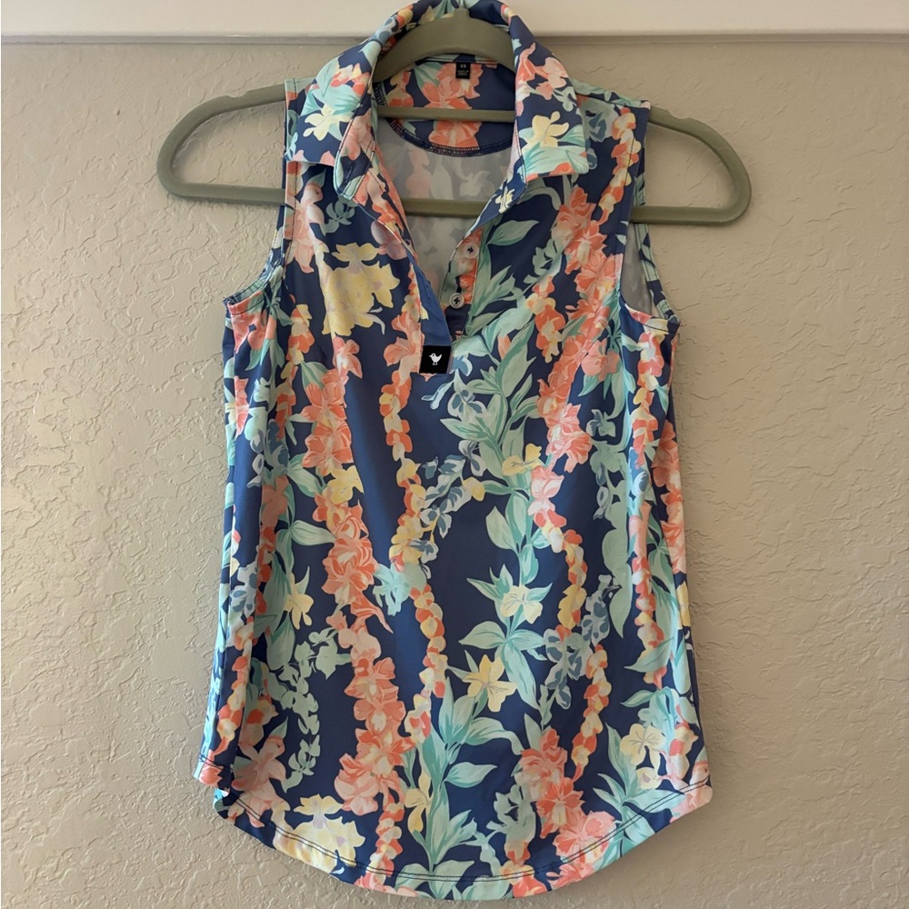 Bad Birdie Floral Sleeveless Blouse - Blue and Peach